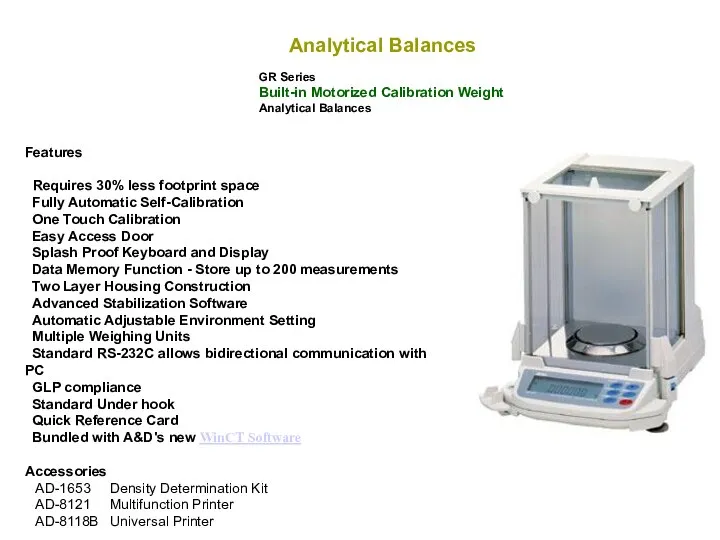 Analytical Balances GR Series Built-in Motorized Calibration Weight Analytical Balances Features