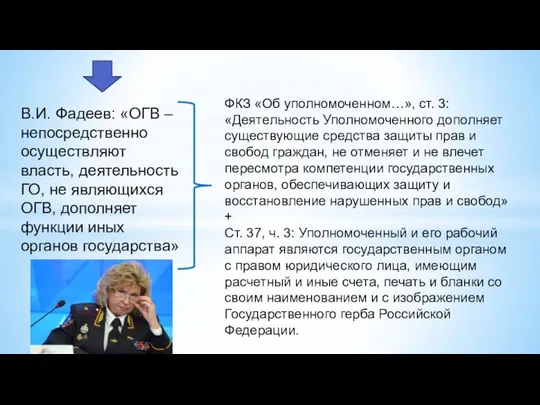 В.И. Фадеев: «ОГВ – непосредственно осуществляют власть, деятельность ГО, не являющихся