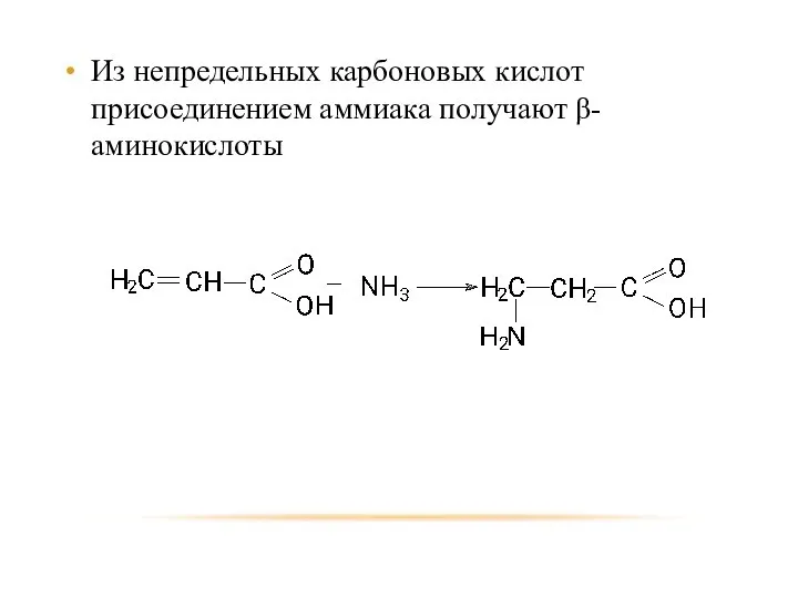 Из непредельных карбоновых кислот присоединением аммиака получают β-аминокислоты