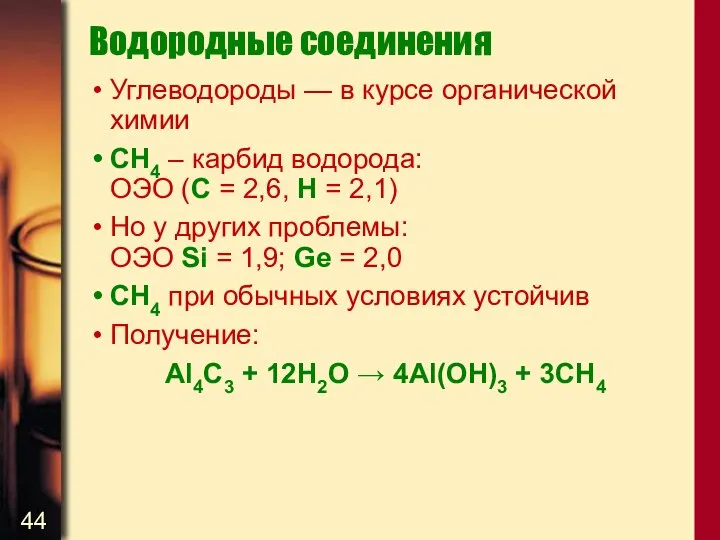 Водородные соединения Углеводороды — в курсе органической химии CH4 – карбид