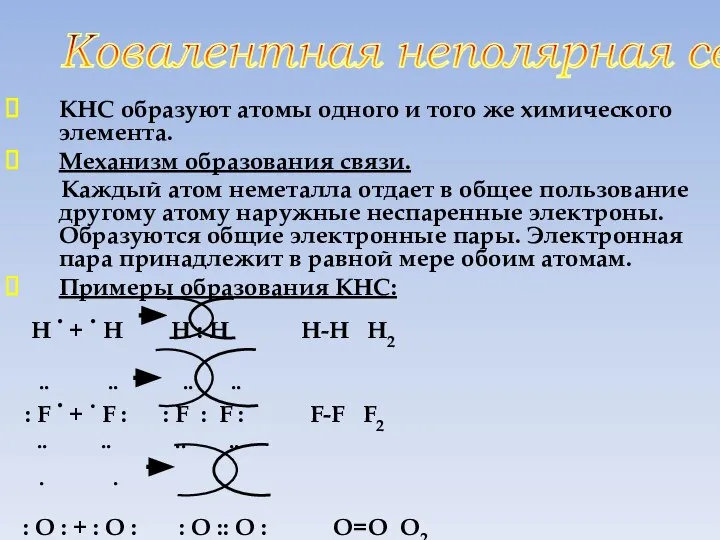 КНС образуют атомы одного и того же химического элемента. Механизм образования