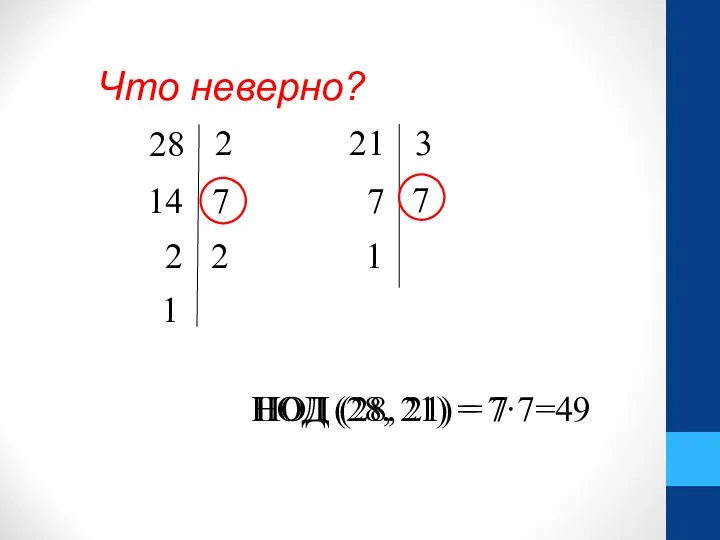 Что неверно? 14 28 2 7 2 7 21 3 7