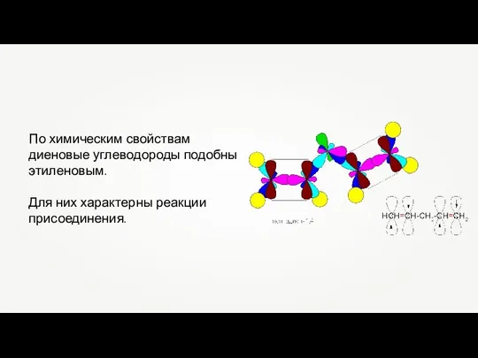 По химическим свойствам диеновые углеводороды подобны этиленовым. Для них характерны реакции присоединения.