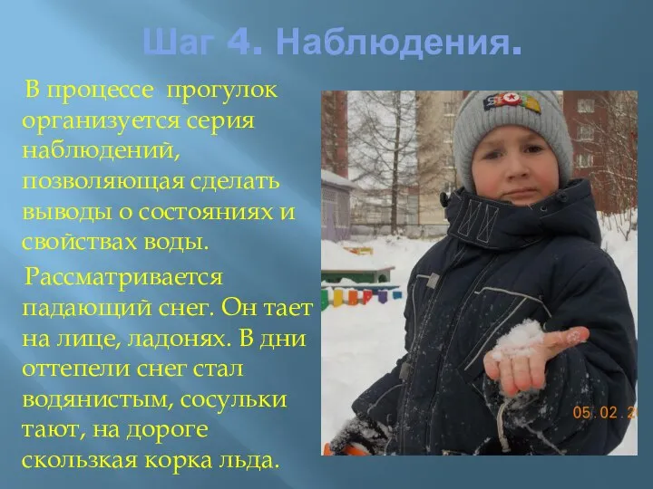 Шаг 4. Наблюдения. В процессе прогулок организуется серия наблюдений, позволяющая сделать