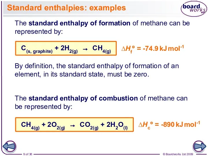 Standard enthalpies: examples The standard enthalpy of formation of methane can