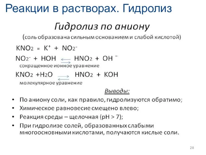 Реакции в растворах. Гидролиз