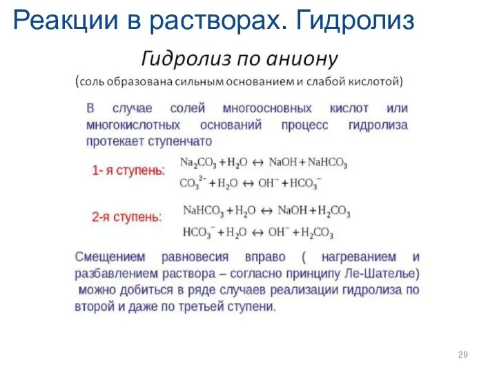 Реакции в растворах. Гидролиз