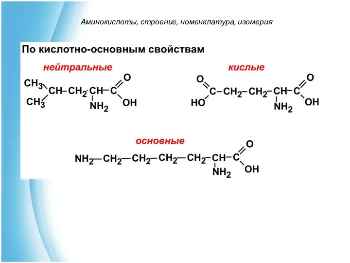 Аминокислоты, строение, номенклатура, изомерия