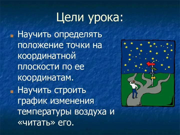 Цели урока: Научить определять положение точки на координатной плоскости по ее