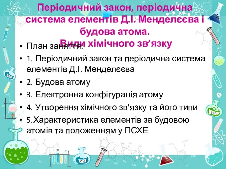 Періодичний закон, періодична система елементів Д.І. Менделєєва і будова атома. Види