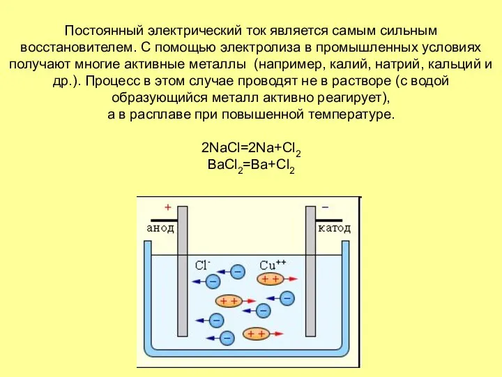 Постоянный электрический ток является самым сильным восстановителем. С помощью электролиза в