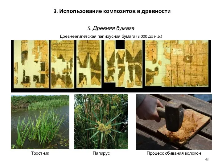 5. Древняя бумага Тростник 3. Использование композитов в древности