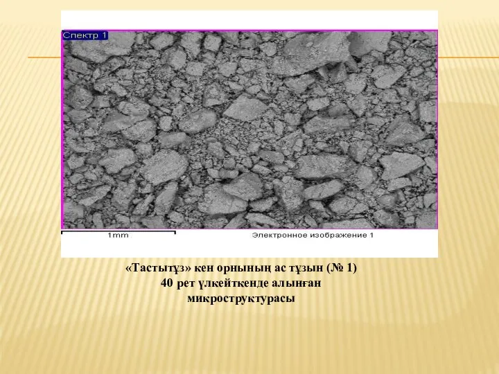 «Тастытұз» кен орнының ас тұзын (№ 1) 40 рет үлкейткенде алынған микроструктураcы