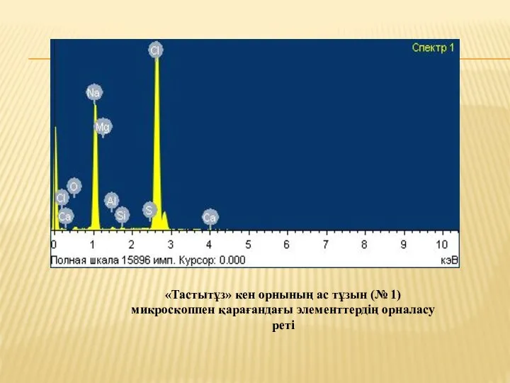 «Тастытұз» кен орнының ас тұзын (№ 1) микроскоппен қарағандағы элементтердің орналасу реті