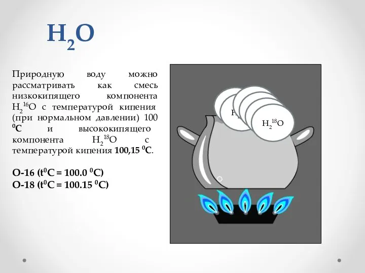Природную воду можно рассматривать как смесь низкокипящего компонента H216O с температурой