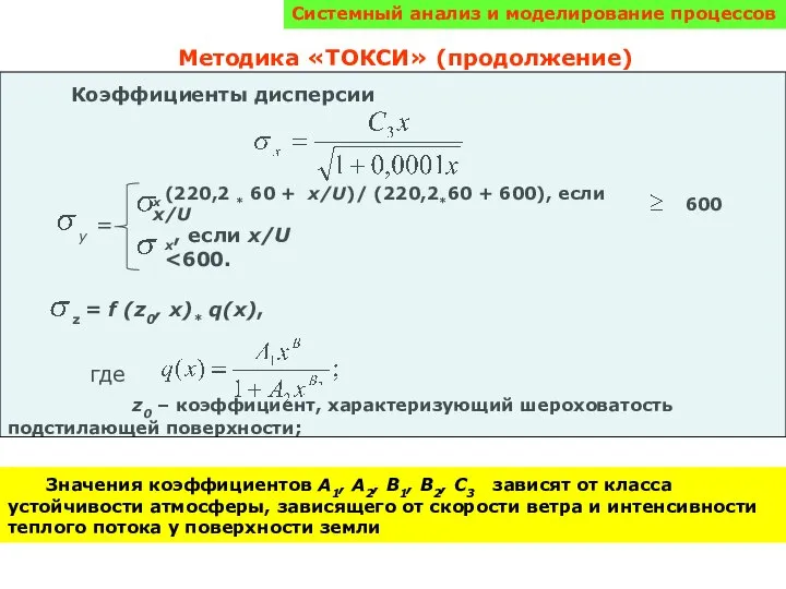 Системный анализ и моделирование процессов Методика «ТОКСИ» (продолжение) y = x