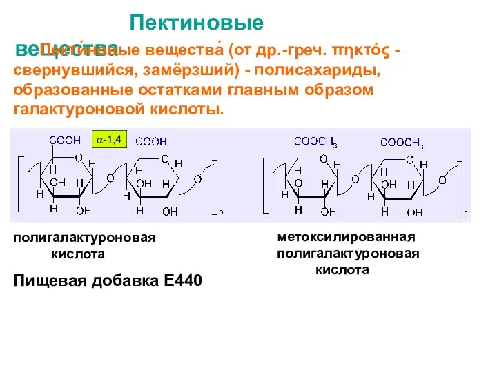 Пектиновые вещества метоксилированная полигалактуроновая кислота полигалактуроновая кислота Пекти́новые вещества́ (от др.-греч.