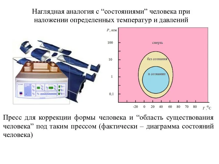 Наглядная аналогия с “состояниями” человека при наложении определенных температур и давлений