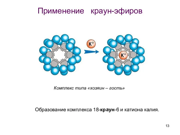 Образование комплекса 18-краун-6 и катиона калия. Применение краун-эфиров Комплекс типа «хозяин – гость»