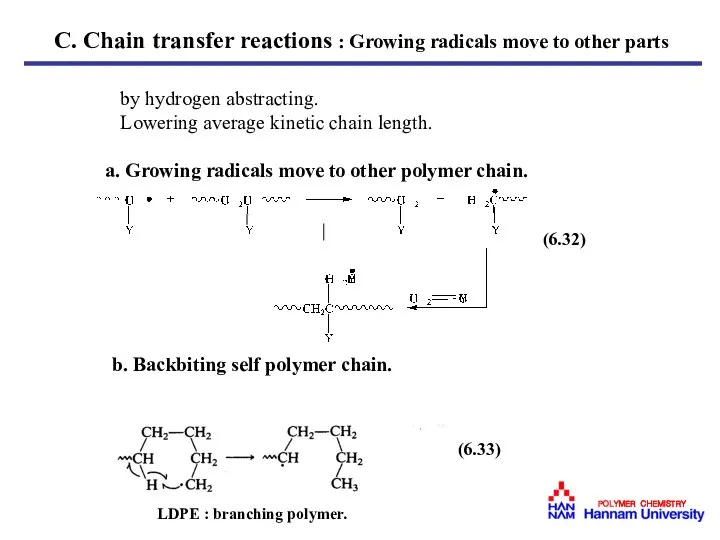 by hydrogen abstracting. Lowering average kinetic chain length. a. Growing radicals