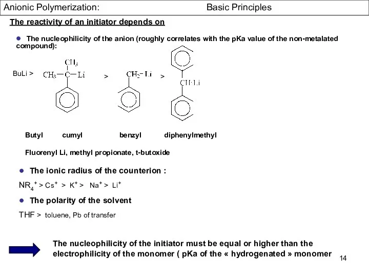 ● The nucleophilicity of the anion (roughly correlates with the pKa