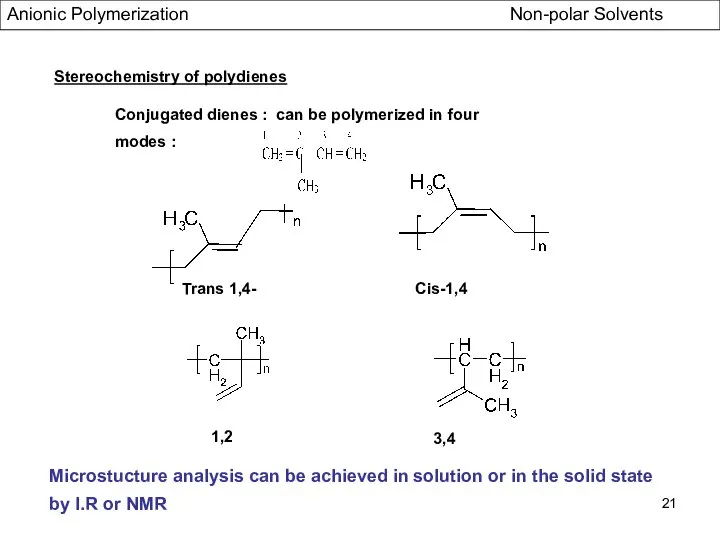 Stereochemistry of polydienes Conjugated dienes : can be polymerized in four