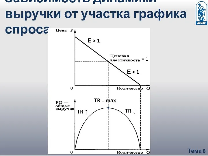 Тема 8 Зависимость динамики выручки от участка графика спроса