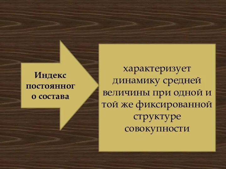 Индекс постоянного состава характеризует динамику средней величины при одной и той же фиксированной структуре совокупности