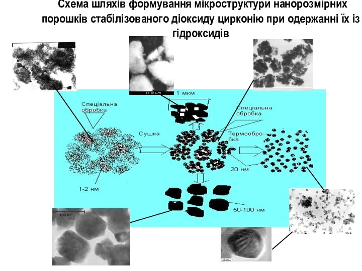 Схема шляхів формування мікроструктури нанорозмірних порошків стабілізованого діоксиду цирконію при одержанні їх із гідроксидів