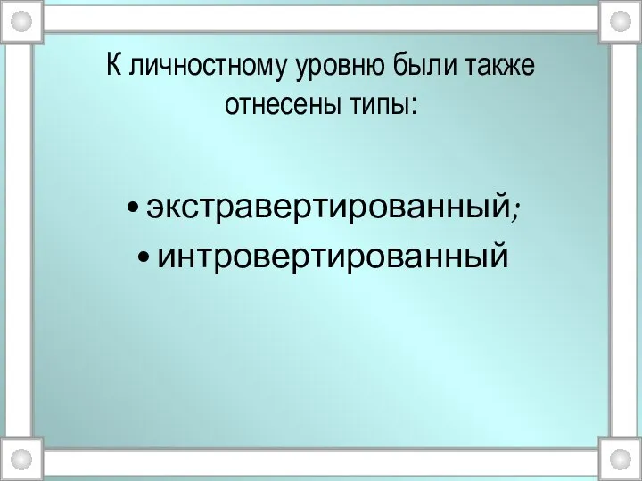 К личностному уровню были также отнесены типы: экстравертированный; интровертированный