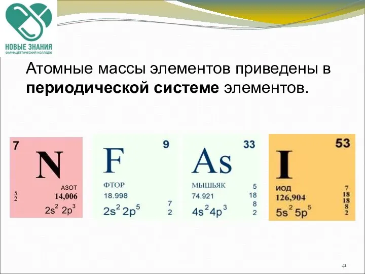 Атомные массы элементов приведены в периодической системе элементов.