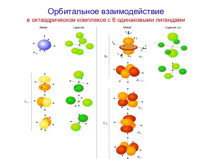 Орбитальное взаимодействие в октаэдрическом комплексе с 6 одинаковыми лигандами