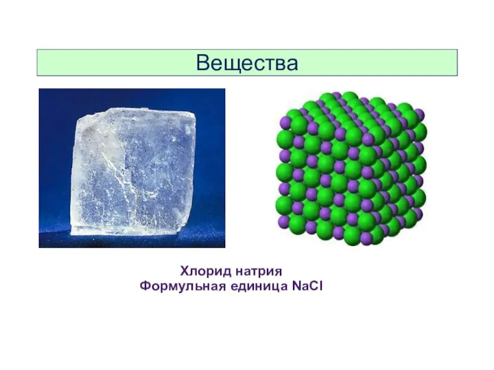 Вещества Хлорид натрия Формульная единица NaCl