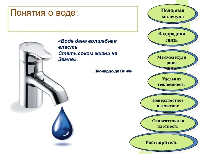 Понятия о воде: «Воде дана волшебная власть Стать соком жизни на Земле». Леонардо да Винчи