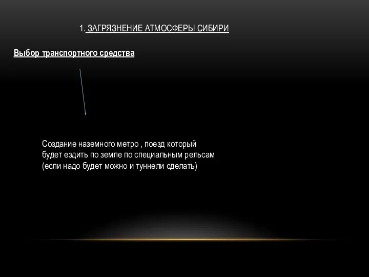 1. ЗАГРЯЗНЕНИЕ АТМОСФЕРЫ СИБИРИ Выбор транспортного средства Создание наземного метро ,