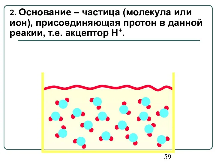 2. Основание – частица (молекула или ион), присоединяющая протон в данной реакии, т.е. акцептор H+.