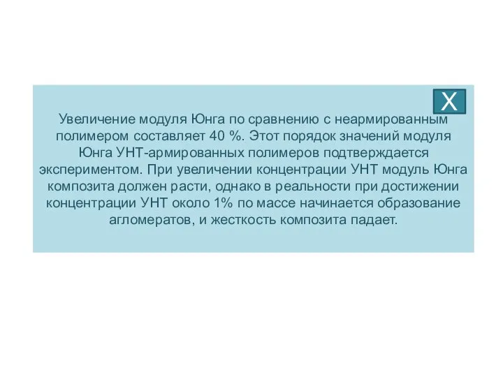 Увеличение модуля Юнга по сравнению с неармированным полимером составляет 40 %.