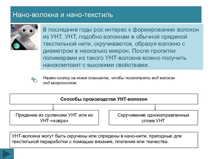 Нано-волокна и нано-текстиль В последние годы рос интерес к формированию волокон