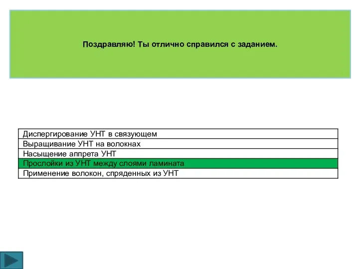 Поздравляю! Ты отлично справился с заданием.