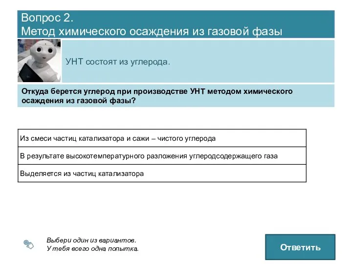 Вопрос 2. Метод химического осаждения из газовой фазы УНТ состоят из