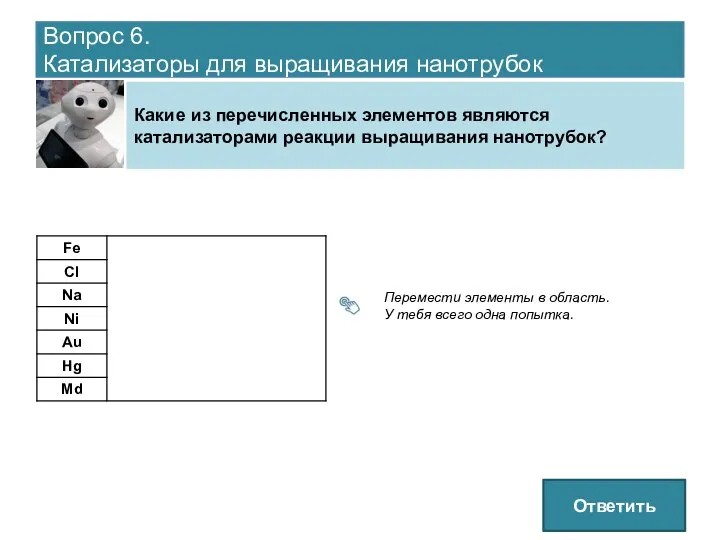 Вопрос 6. Катализаторы для выращивания нанотрубок Какие из перечисленных элементов являются