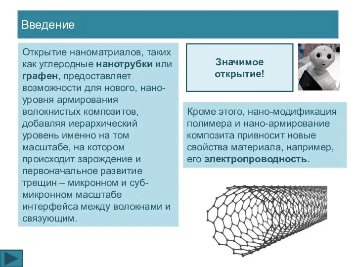 Введение Открытие наноматриалов, таких как углеродные нанотрубки или графен, предоставляет возможности