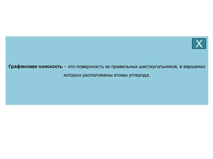 Графеновая плоскость – это поверхность из правильных шестиугольников, в вершинах которых расположены атомы углерода. Х