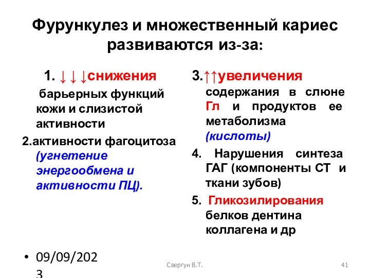 09/09/2023 Свергун В.Т. Фурункулез и множественный кариес развиваются из-за: 1. ↓