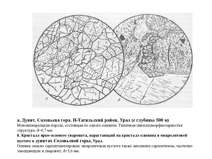 а. Дунит. Соловьева гора. Н-Тагильский район, Урал (с глубины 500 м)