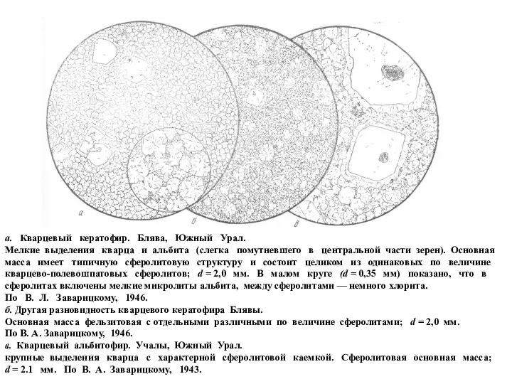 а. Кварцевый кератофир. Блява, Южный Урал. Мелкие выделения кварца и альбита