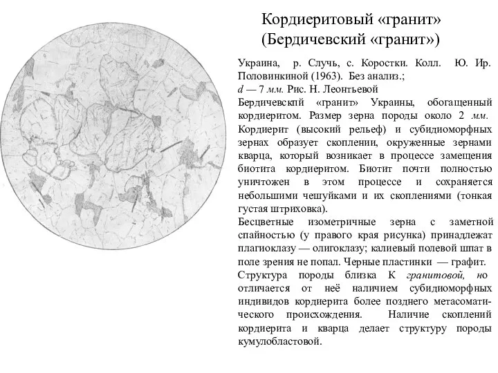 Кордиеритовый «гранит» (Бердичевский «гранит») Украина, р. Случь, с. Коростки. Колл. Ю.