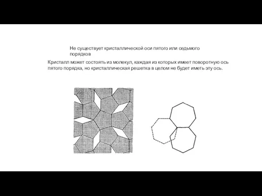 Не существует кристаллической оси пятого или седьмого порядков Кристалл может состоять