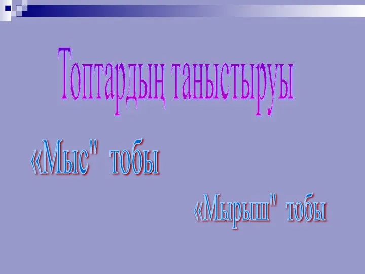 Топтардың таныстыруы «Мыс" тобы «Мырыш" тобы