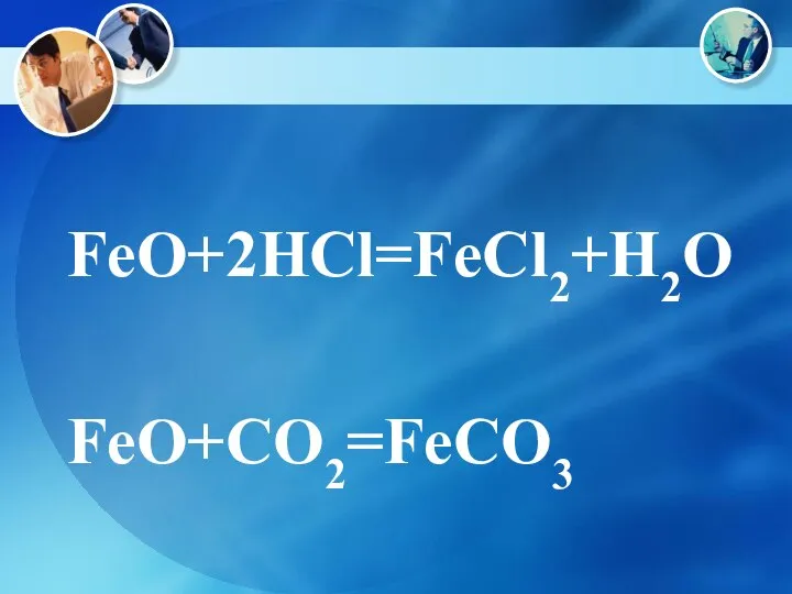 FeO+2HCl=FeCl2+H2O FeO+CO2=FeCO3